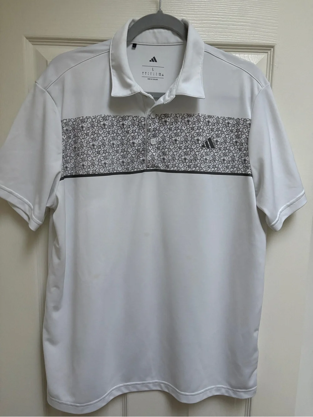 adidas White Polo with Gray Floral Chest Panel